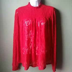 Cupio Women's Lace Red Long Sleeve New Blouse Red Size M